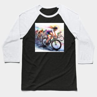 This is an  artistic illustration of bicyclists racing. Baseball T-Shirt